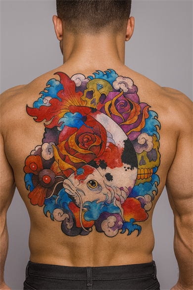 Geçici Balık Modelli Sırt Dövme Tattoo