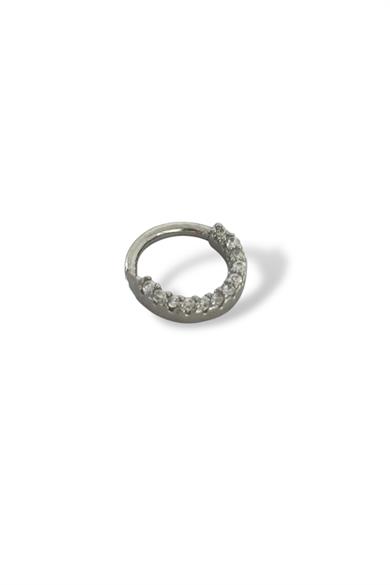 Gümüş Renk Taş Detaylı Çelik Halka Tragus/Kıkırdak Küpe/Piercing (Tek)