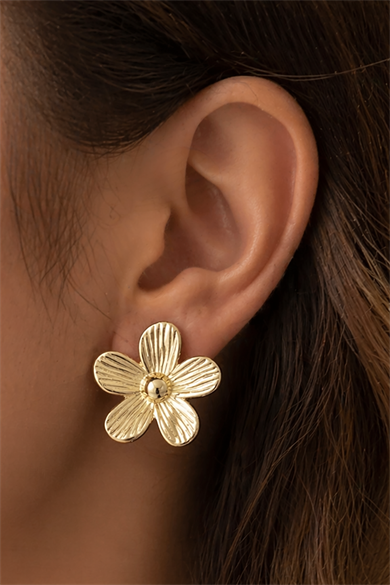 Altın Renk Çiçek Figürlü Küpe (Çift)