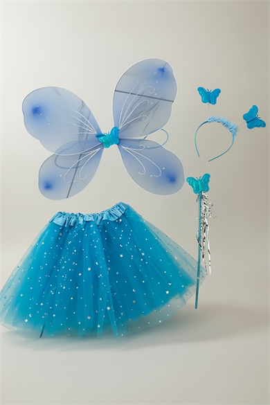 Mavi Renk Kelebek Figürlü Kanat /Asa /Taç /Etek Set