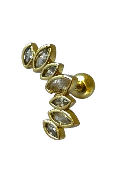Altın Renk Taş Detaylı Çelik Tragus/Kıkırdak Küpe/Piercing (Tek)
