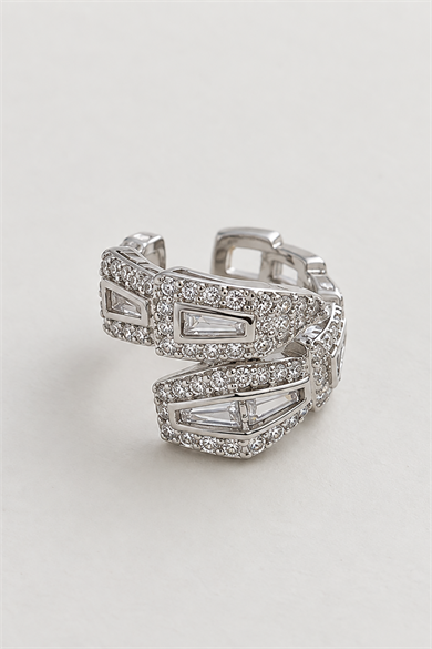 Gümüş Renk Taş Detaylı TX Ear Cuff (Tek)