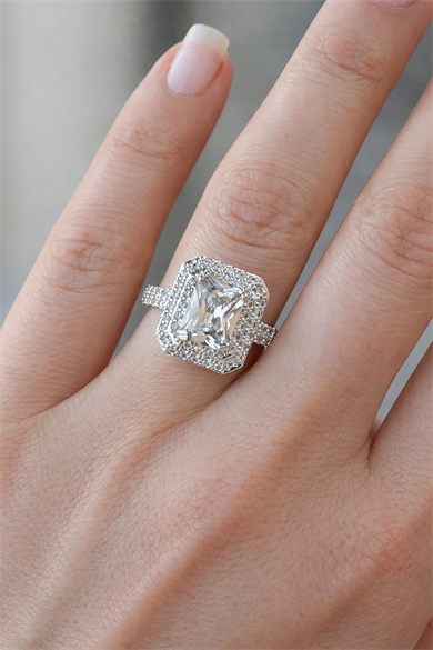 Gümüş Renk Baget Taşlı Ayarlanabilir Yüzük