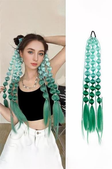 Yeşil Renk Saç Detaylı Lastik Toka