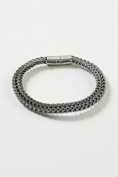 Gümüş Renk Zincir Detaylı Çelik Erkek Bileklik