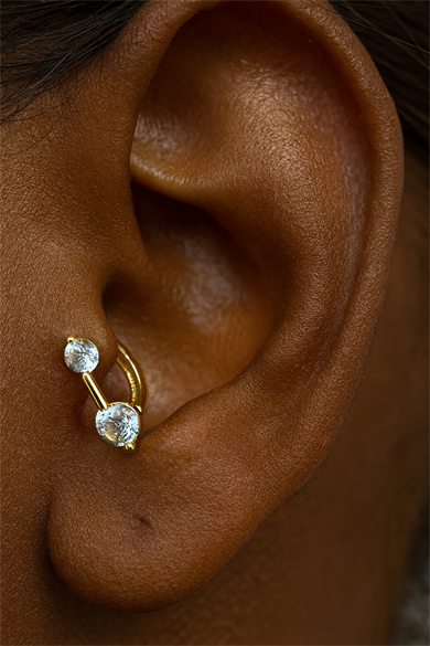Altın Renk Taş Detaylı Tragus/Kıkırdak Küpe/Piercing (Tek)
