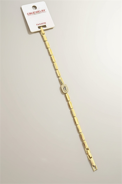 Altın Renk Taş Detaylı 14K Altın Kaplama CM Bileklik