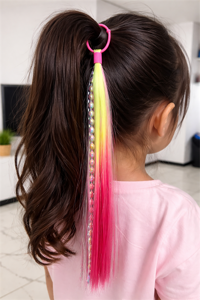 Sarı Ve Pembe Renk Saç Detaylı Lastik Toka