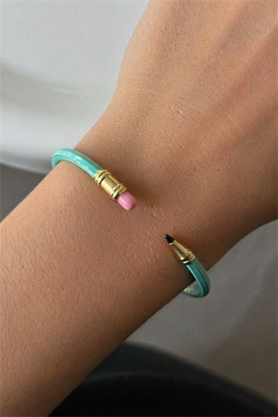 Altın Ve Turkuaz Renk Kalem Figürlü Ayarlanabilir Bileklik 