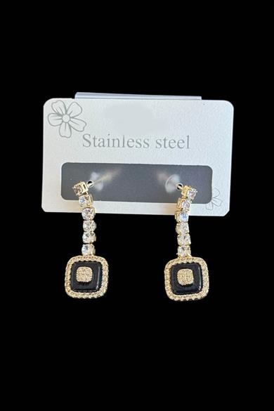 Altın Renk Taş Detaylı Çelik Küpe (Çift)