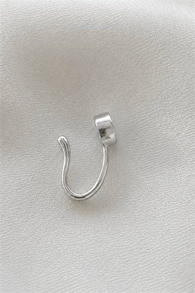 Gümüş Renk Taş Detaylı Cerrahi Çelik Deliksiz Kulak/Burun Piercing 