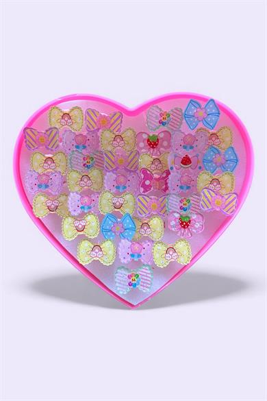 36lı Karışık Renk Kurdele Figürlü Çocuk Yüzük Set