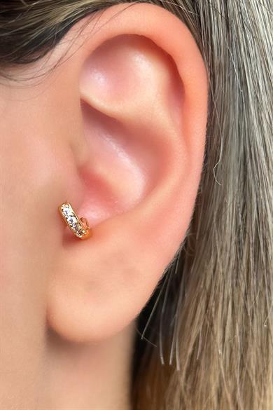 Altın Renk Taş Detaylı Çelik Halka Tragus/Kıkırdak Küpe/Piercing (Tek)