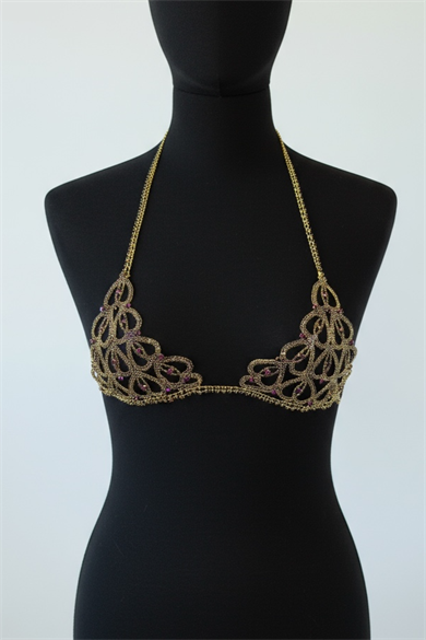 Altın Renk Mor Taşlı Bikini Üstü /Bralet /Vücut Aksesuarı