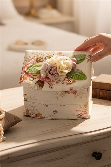 Karışık Renk Çiçek Figürlü Ayna Detaylı Çekmeceli Takı Organizeri