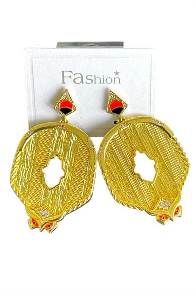 Altın Renk Taş Detaylı Küpe (Çift)