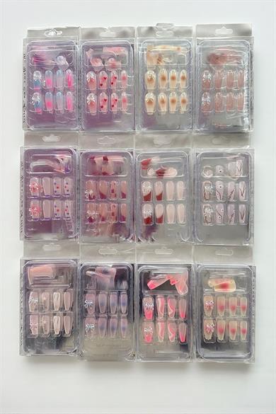 12li Karışık Renk Takma Tırnak Set