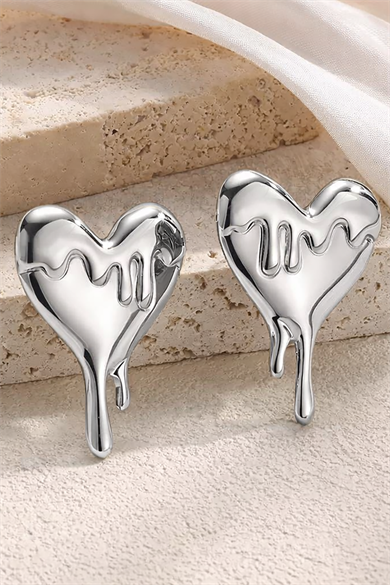 Gümüş Renk Kalp Figürlü Çelik Küpe (Çift)
