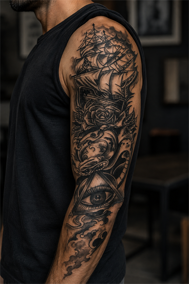 Gemi Figürlü Sonradan Kararan Yarı Kalıcı Geçici Dövme Tattoo