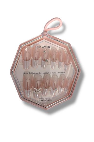 12li Pudra Ve Beyaz Renk Jel Görünümlü Takma Tırnak (Yapıştırıcılı)