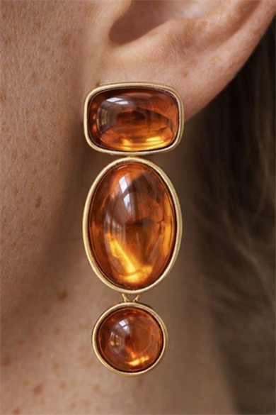 Kahverengi Sallantılı Tasarım Küpe (Çift)