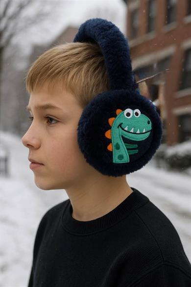 Lacivert Renk Dinazor Figürlü Peluş Erkek Çocuk Kulaklık