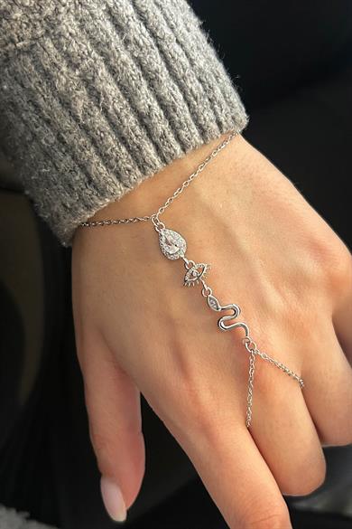 Gümüş Renk Taş Detaylı Çelik Şahmeran