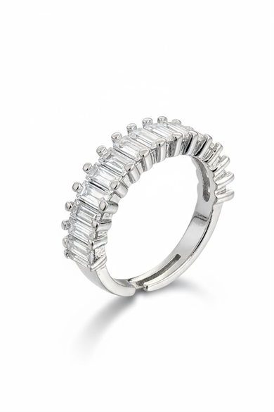 Gümüş Renk Taş Detaylı Ayarlanabilir Yüzük