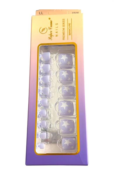 24 Adet Lila Renk Yıldız Figürlü Ayak Takma Tırnak (Yapıştırıcılı)