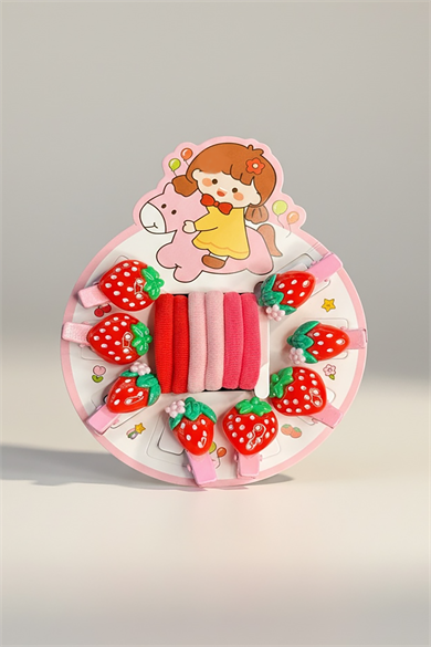 Çilek Figürlü Mini Yan/Lastik Toka Ve  Set