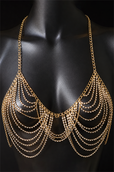 Altın Renk Taş Detaylı Bikini Üstü /Bralet /Vücut Aksesuarı