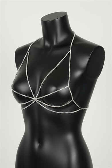 Gümüş Renk Taş Detaylı Vücut Aksesuarı