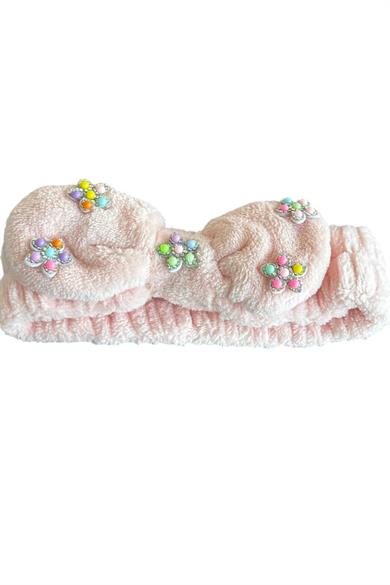 Pembe Renk Çiçek Figürlü Peluş Saç Bandı