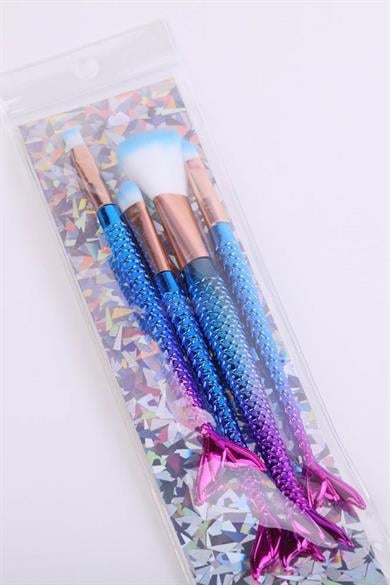 4lü Mavi Ve Pembe Renk Balık Kuyruğu Figürlü Makyaj Fırçası Set