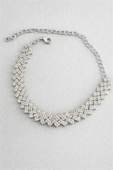 Gümüş Renk Taş Detaylı Tasarım Halhal