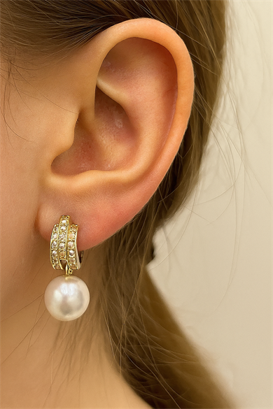 Altın Renk İnci Detaylı Küpe (Çift)