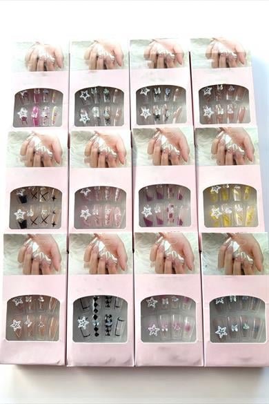 12li Karışık Renk Takma Tırnak Set