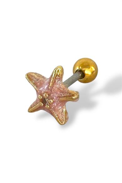 Altın Renk Yıldız Figürlü Çelik Tragus/Kıkırdak Küpe/Piercing (Tek)
