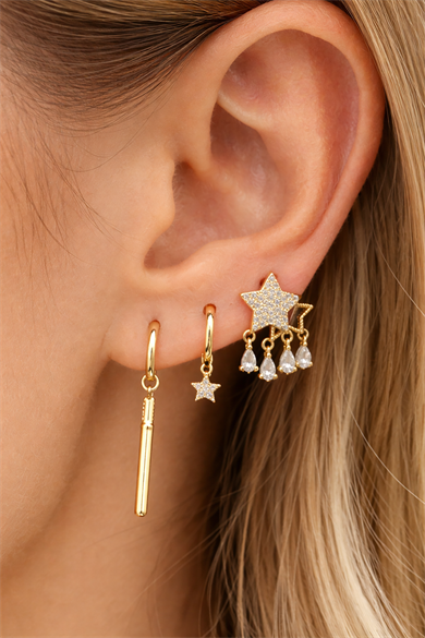 Altın Renk Yıldız Figürlü 3lü Ysx Küpe Set