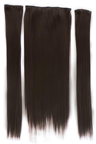 Isıya Dayanıklı Yıkanabilir Yarımay Çıt Çıt Saç - HT4A - Kahverengi - Düz - 60 Cm - 110 Gr + 2 Adet Yan Çıt Çıt Saç (Duygu)