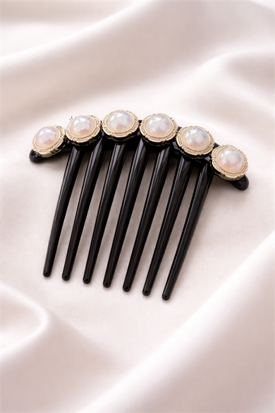 Siyah Renk İnci Detaylı Tarak Toka