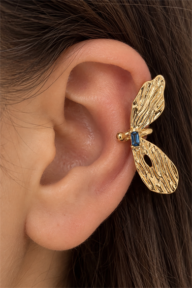 Altın Renk Taş Detaylı TX Ear Cuff (Tek)
