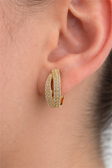 Altın Renk Taş Detaylı Çelik Xupıng Küpe (Çift)