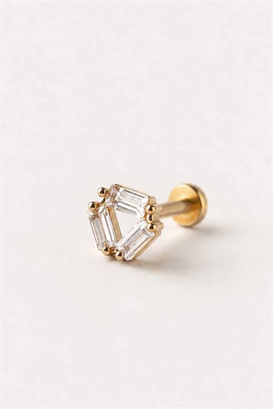 Altın Renk Taşlı Cerrahi Çelik Tragus/Kıkırdak Küpe/Piercing (Tek)