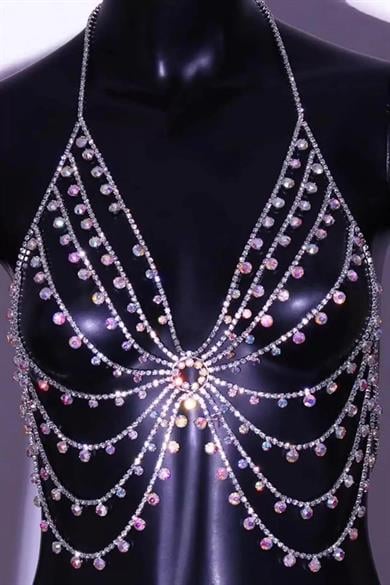 Gümüş Renk Pembe Taş Detaylı Bralet Vücut Aksesuarı
