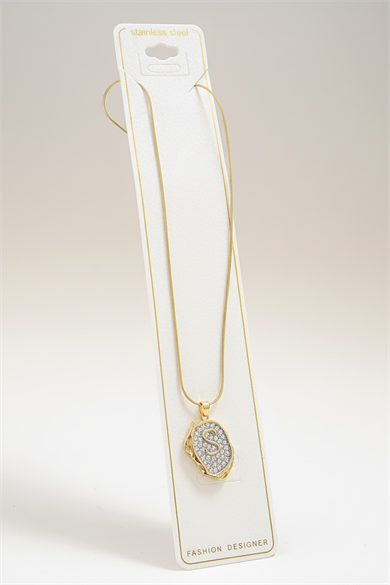 Altın Renk S Harf Taş Detaylı Çelik Kolye