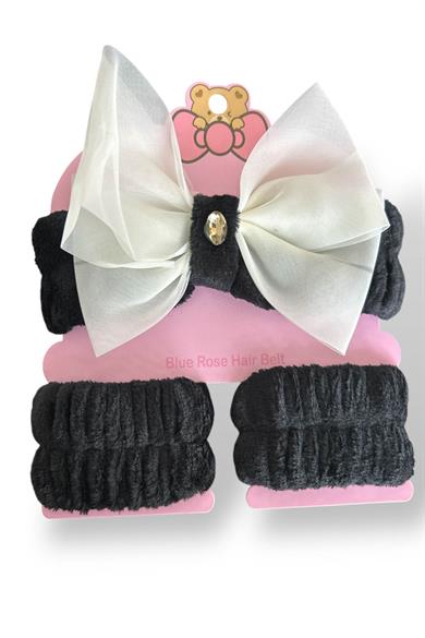 Siyah Renk Fiyonk Detaylı Su Emici Havlu Bileklik Saç Bandı 