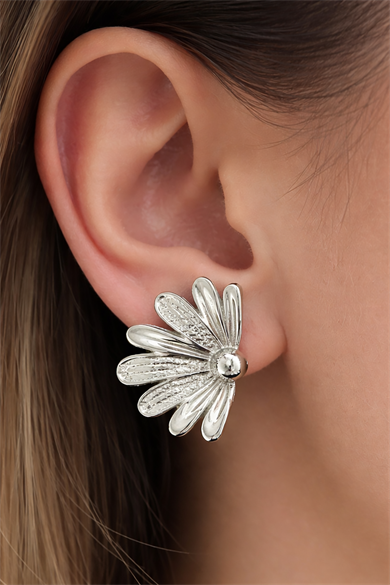 Gümüş Renk Çiçek Figürlü Küpe (Çift)