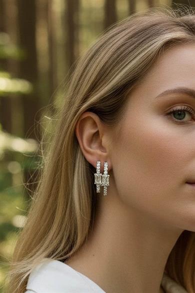 Gümüş Renk 6lı Taş Detaylı TX 14K Altın Kaplama Küpe Set