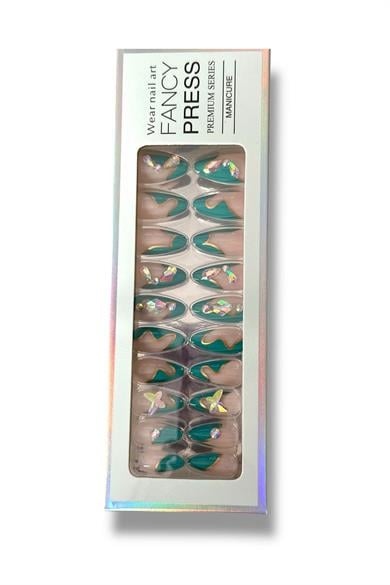 24lü Yeşil Ve Pudra Renk Jel Görünümlü Takma Tırnak (Yapıştırıcılı)